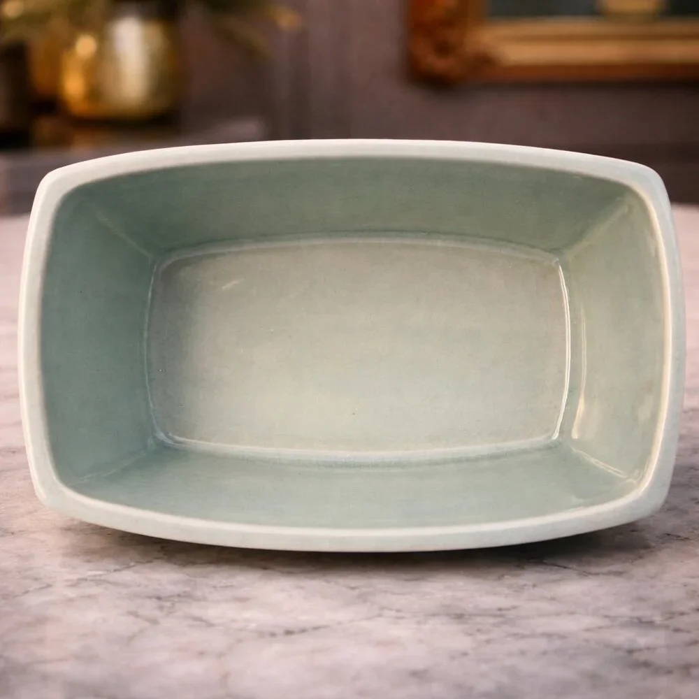 Vintage Pier 1 Celadon Crackle Glaze Ceramic Box w Lid NEW Decor